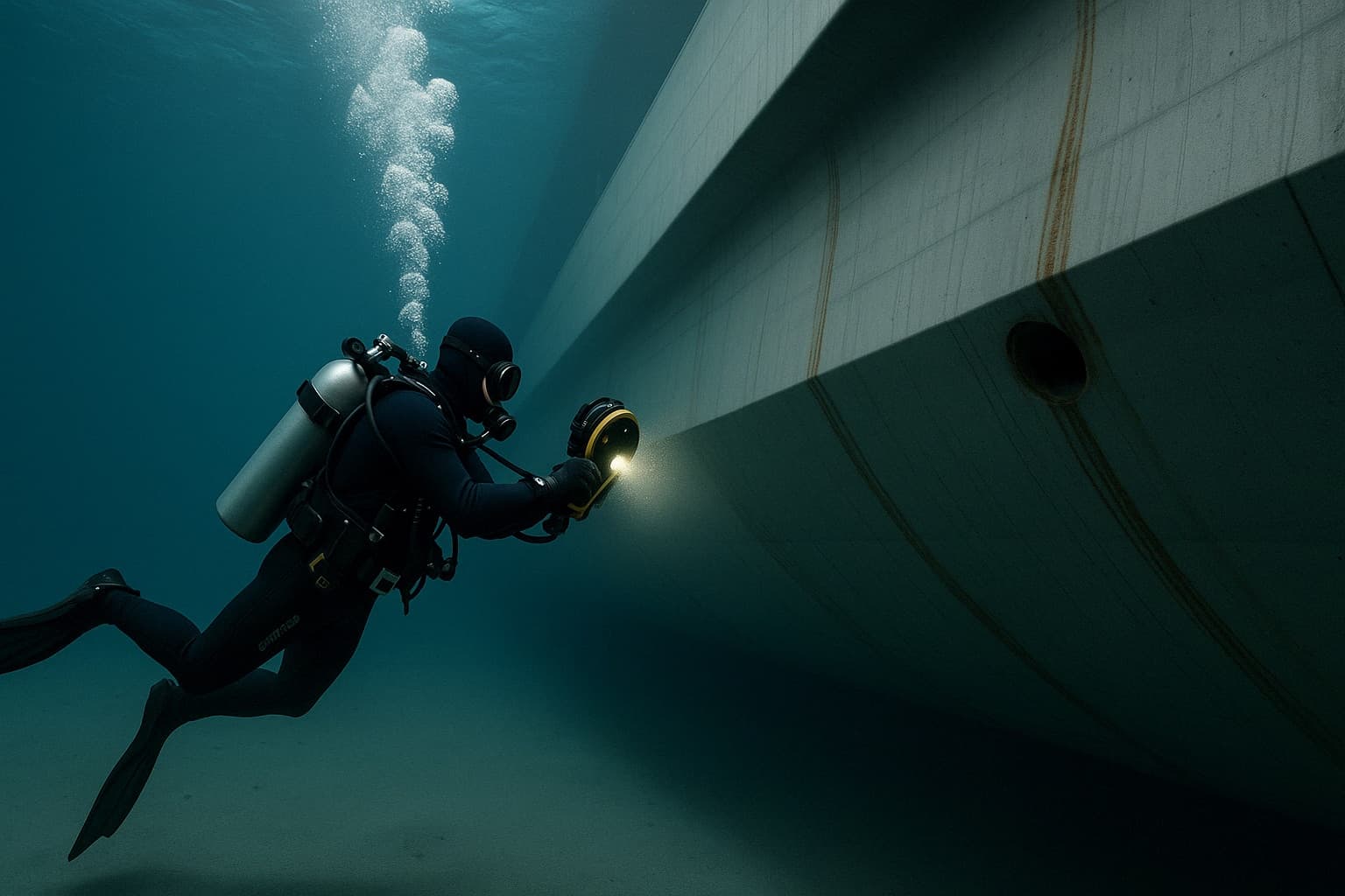 Commercial diver working underwater